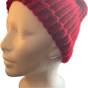 Handmade cozy red knit beanie hat